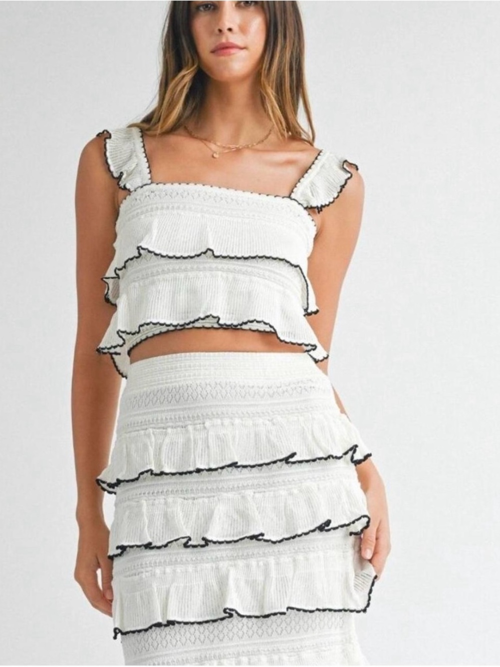 Bobbles and Lace Ruffle Crop Top - Picture 7 of 7